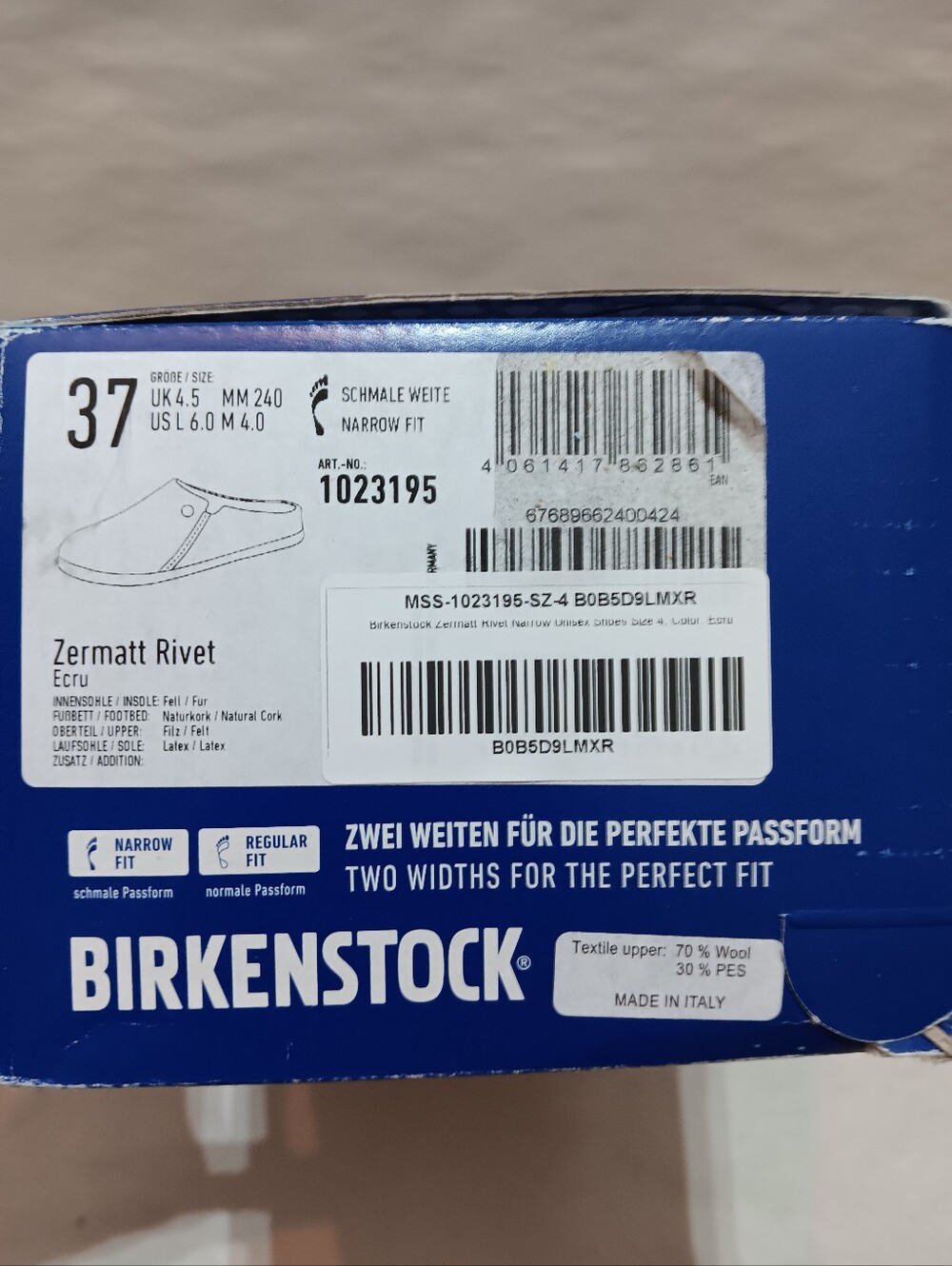 Birkenstock Zermatt Rivet Slippers EU37, US L6, M4 Ecru Wool Felt Slip On Shoes - Picture 3 of 9